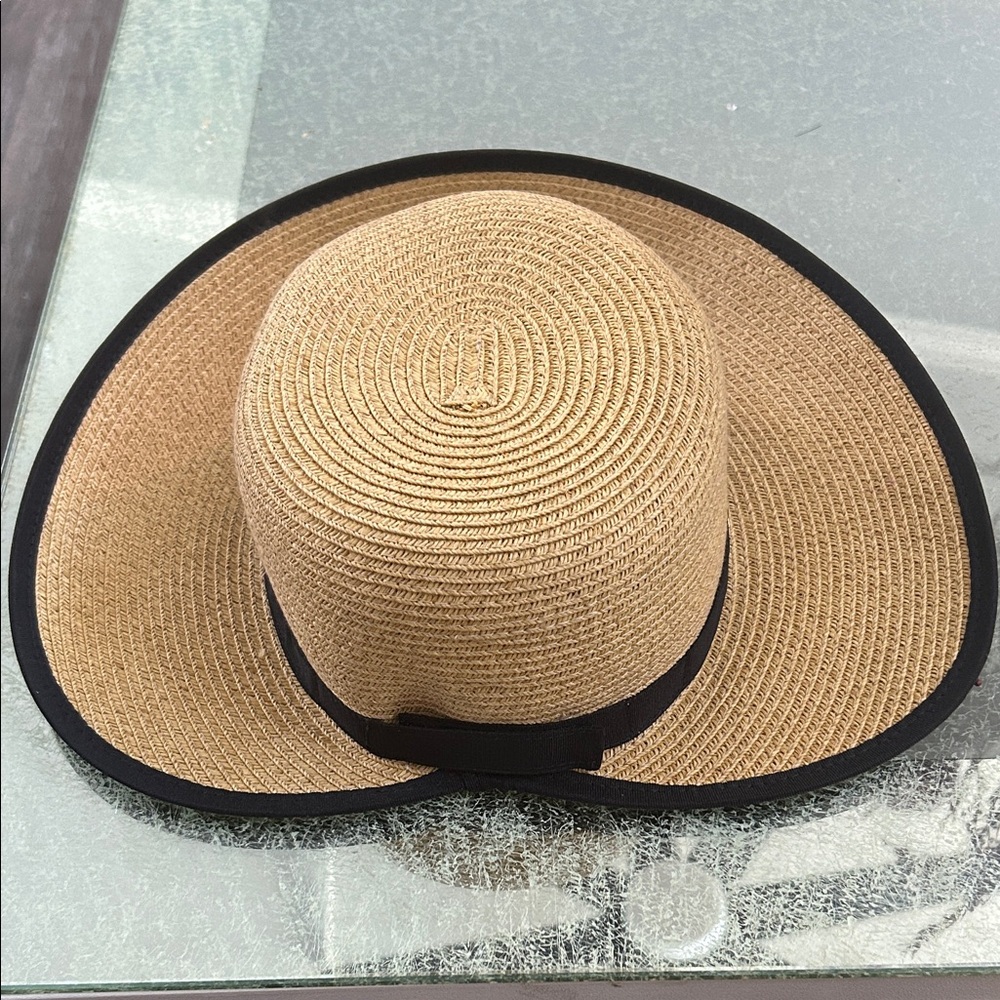 Capelli of New York Beige Hat with Black Trim - Picture 2 of 3